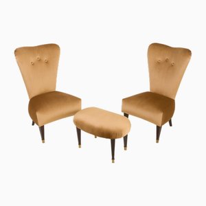 Mid-Century Neoclassical Italian Lounge Chairs in the style of Paolo Buffa, 1950s, Set of 3-UE-2036218