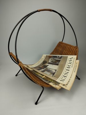 Mid-Century Newspaper Stand in Basket Mesh and Metal, 1960s-SFQ-1813740