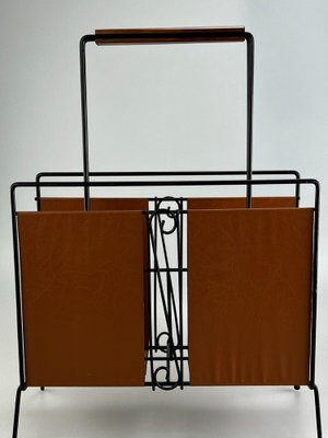 Mid-Century Newspaper Stand in Metal & Teak-EJL-1309682