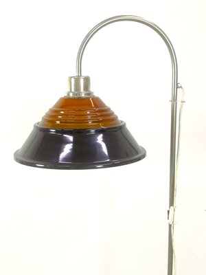 Mid-Century Nickel-Plated Floor Lamp with Amber Glass Top-UWE-764535