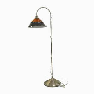 Mid-Century Nickel-Plated Floor Lamp with Amber Glass Top-UWE-764535