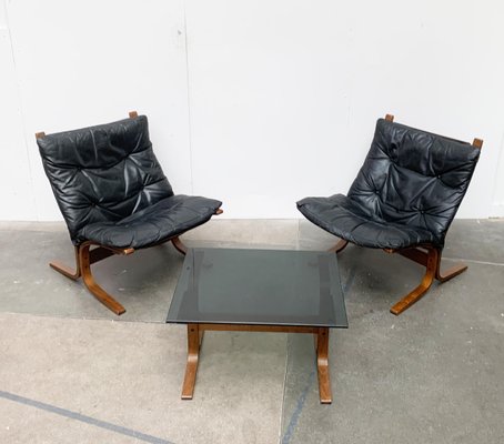 Mid-Century Norwegian Siesta Lounge Chairs and Glass Side Table Set by Ingmar Relling for Westnofa-UAH-1054420