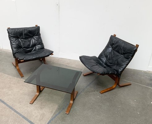 Mid-Century Norwegian Siesta Lounge Chairs and Glass Side Table Set by Ingmar Relling for Westnofa-UAH-1054420