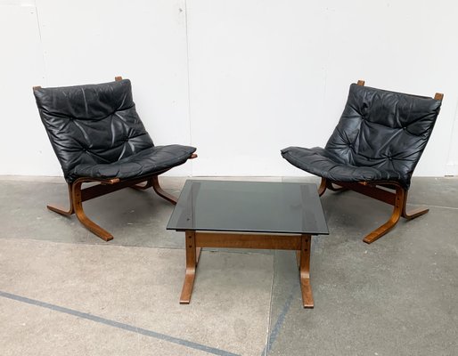 Mid-Century Norwegian Siesta Lounge Chairs and Glass Side Table Set by Ingmar Relling for Westnofa-UAH-1054420