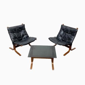 Mid-Century Norwegian Siesta Lounge Chairs and Glass Side Table Set by Ingmar Relling for Westnofa-UAH-1054420