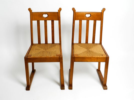 Mid-Century Oak Chairs with Skid Feet & Wicker Seats, Set of 2-RR-1363791