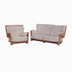 Mid-Century Oak Denis Armchair and Sofa Set by Guillerme Et Chambron, Set of 2-JRP-1116031