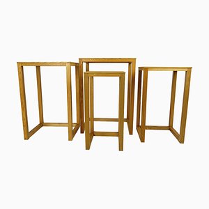 Mid-Century Oak Nesting Tables or Plant Stands by Josef Hoffmann for Wittmann, Set of 4-RY-716537