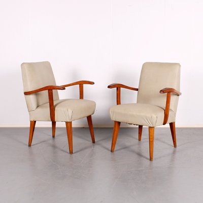 Mid-Century Oak & Upholstery Armchairs, Set of 2-JUN-1240923