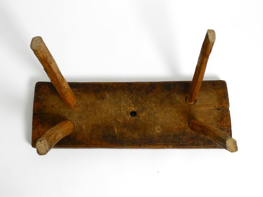 Mid-Century Oblong Four-Legged Solid Oak Stool With Patina, 1940s-RR-1330905