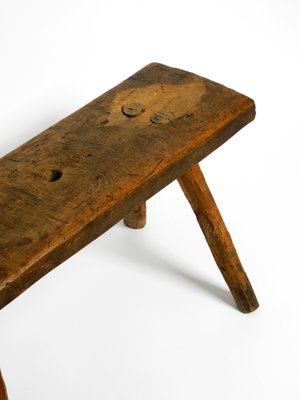 Mid-Century Oblong Four-Legged Solid Oak Stool With Patina, 1940s-RR-1330905