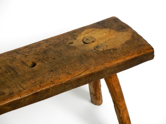 Mid-Century Oblong Four-Legged Solid Oak Stool With Patina, 1940s-RR-1330905