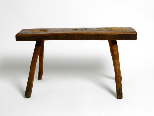 Mid-Century Oblong Four-Legged Solid Oak Stool With Patina, 1940s-RR-1330905