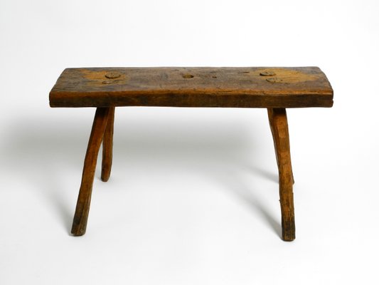 Mid-Century Oblong Four-Legged Solid Oak Stool With Patina, 1940s-RR-1330905