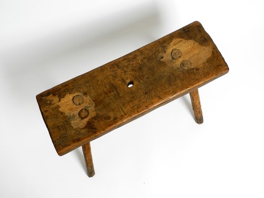 Mid-Century Oblong Four-Legged Solid Oak Stool With Patina, 1940s-RR-1330905