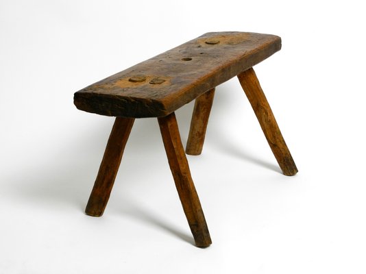 Mid-Century Oblong Four-Legged Solid Oak Stool With Patina, 1940s-RR-1330905