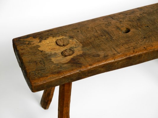 Mid-Century Oblong Four-Legged Solid Oak Stool With Patina, 1940s-RR-1330905