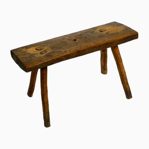 Mid-Century Oblong Four-Legged Solid Oak Stool With Patina, 1940s-RR-1330905