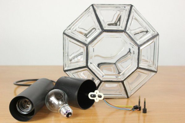 Mid-Century Octagonal Iron & Glass Pendant Lamp from Limburg-FUP-911236