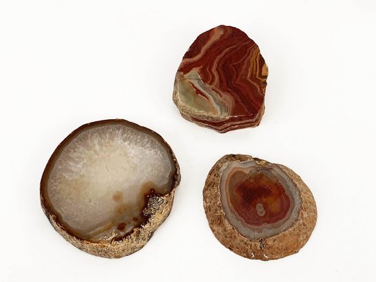 Mid-Century Onyx, Agate & Quartz Geode Bowls, Set of 3-JDR-1125908