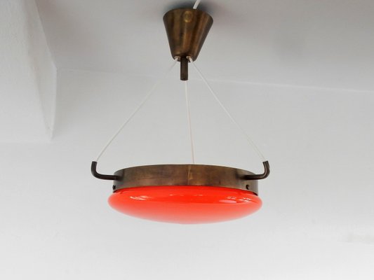 Mid-Century Orange Glass & Brass Ceiling Lamp-NV-863276