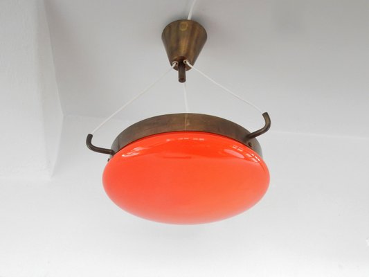 Mid-Century Orange Glass & Brass Ceiling Lamp-NV-863276