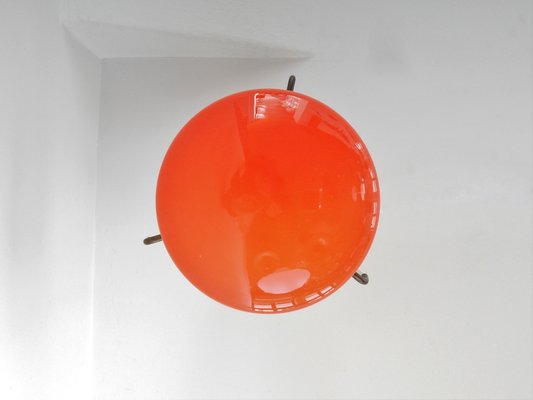 Mid-Century Orange Glass & Brass Ceiling Lamp-NV-863276