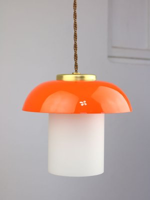 Mid-Century Orange Glass & Brass Mushroom Pendant Lamp-HGJ-1440887