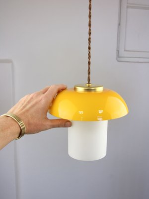 Mid-Century Orange Glass & Brass Mushroom Pendant Lamp-HGJ-1440887