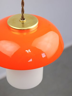 Mid-Century Orange Glass & Brass Mushroom Pendant Lamp-HGJ-1440887