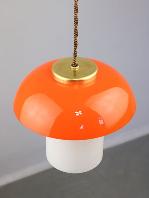 Mid-Century Orange Glass & Brass Mushroom Pendant Lamp-HGJ-1440887