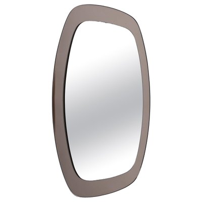 Mid-Century Oval Italian Wall Mirror with Bronzed Glass Frame from Cristal Art, 1960s-JDR-1239904