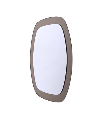 Mid-Century Oval Italian Wall Mirror with Bronzed Glass Frame from Cristal Art, 1960s-JDR-1239904