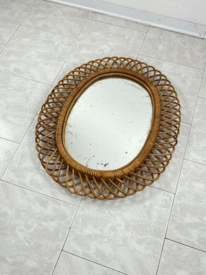 Mid-Century Oval Mirror in Rattan and Bamboo in the Style of Franco Albini, 1960s-YST-2034009