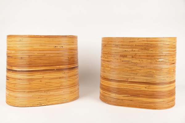 Mid-Century Oval Rattan and Bamboo Basket Plant Holders or Vases, Italy, 1960s, Set of 2-LYQ-1288547