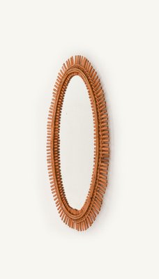 Mid-Century Oval Rattan and Bamboo Wall Mirror by Franco Albini, Italy, 1960s-LYQ-1736600