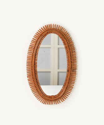 Mid-Century Oval Rattan and Bamboo Wall Mirror by Franco Albini, Italy, 1960s-LYQ-1736600