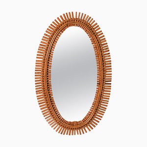 Mid-Century Oval Rattan and Bamboo Wall Mirror by Franco Albini, Italy, 1960s-LYQ-1736600