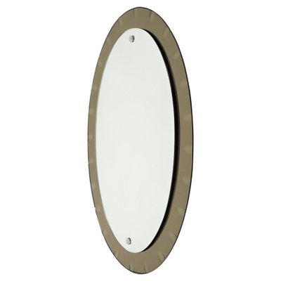 Mid-Century Oval Wall Mirror with Bronzed Frame from Cristal Arte, Italy, 1960s-LYQ-1754993