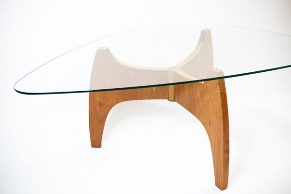 Mid-Century Oval Walnut & Glass Coffee Table, 1960s-XH-2043334