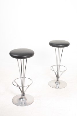 Mid-Century Patinated Leather Barstools by Piet Hein for Fritz Hansen, 1960s, Set of 2-FK-674917