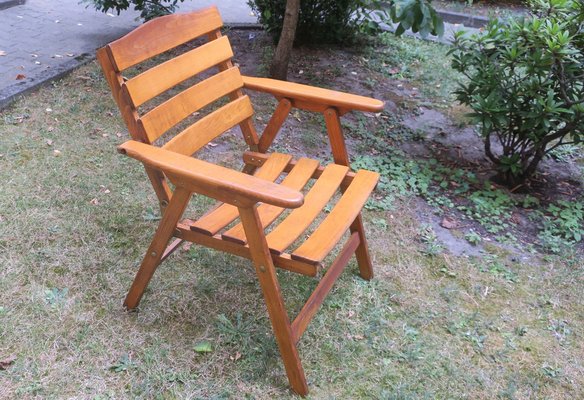 Mid-Century Patinated Wood Folding Garden or Patio Elbow Chair, 1960s-ED-1368095