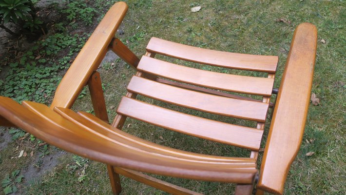 Mid-Century Patinated Wood Folding Garden or Patio Elbow Chair, 1960s-ED-1368095