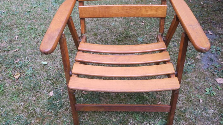 Mid-Century Patinated Wood Folding Garden or Patio Elbow Chair, 1960s-ED-1368095