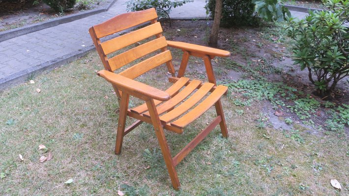 Mid-Century Patinated Wood Folding Garden or Patio Elbow Chair, 1960s-ED-1368095