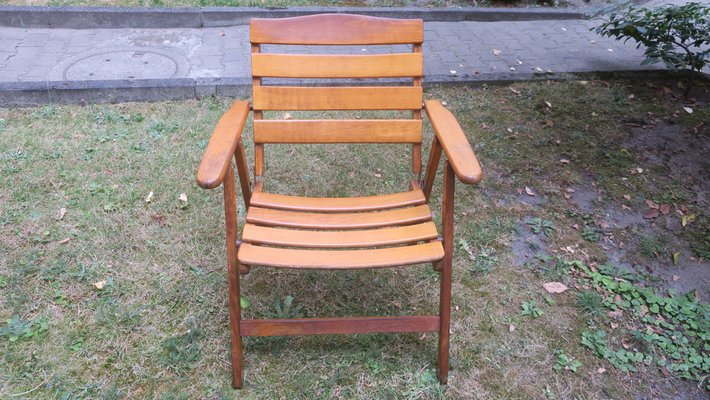 Mid-Century Patinated Wood Folding Garden or Patio Elbow Chair, 1960s-ED-1368095