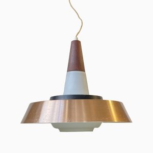 Mid-Century Pendant in Opaline Glass Teak and Copper from Voss, 1960s-LCR-1259777