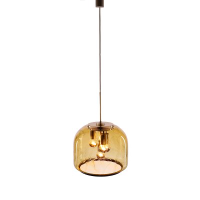 Mid-Century Pendant Lamp in Amber Glass from Doria Leuchten, 1970s-QBR-1063922