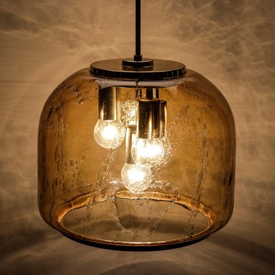 Mid-Century Pendant Lamp in Amber Glass from Doria Leuchten, 1970s-QBR-1063922