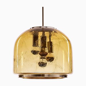 Mid-Century Pendant Lamp in Amber Glass from Doria Leuchten, 1970s-QBR-1063922